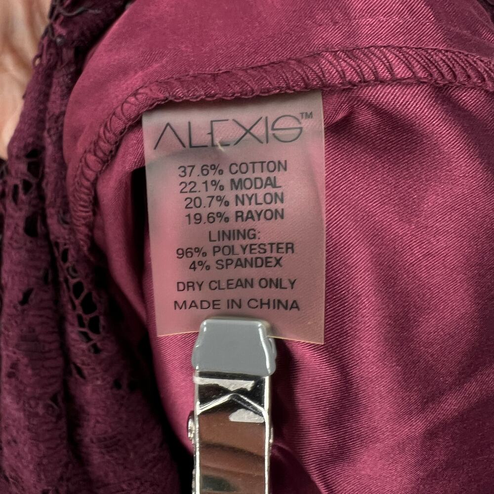 ALEXIS Evie Lace Midi Sheath Dress Womens Small Burgundy Crew Neck Cold Shoulder - Picture 12 of 16